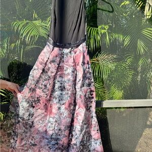 Aidan Mattox Black and Pink Floral Maxi Dress